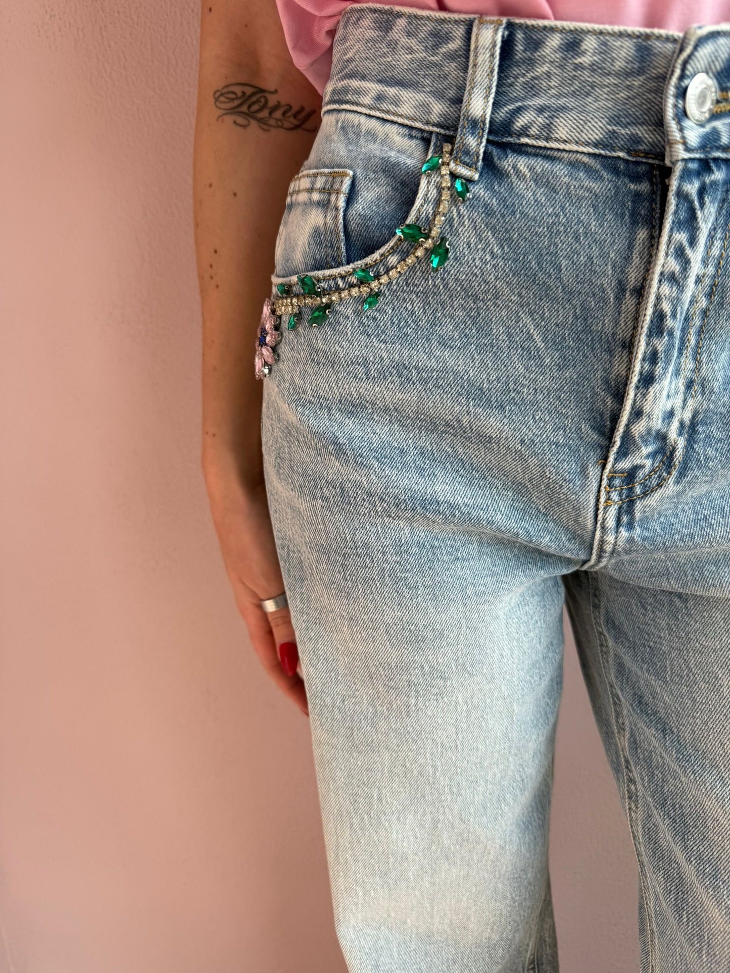 Jeans Wide Leg jewel a Vita Alta
