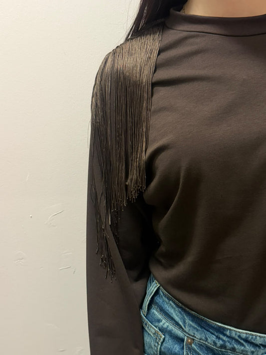 Maglia Marrone con Frange sulle Spalle | Dress Lab