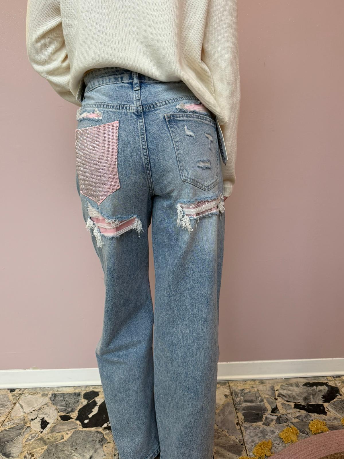 Jeans Con Tasca Rosa