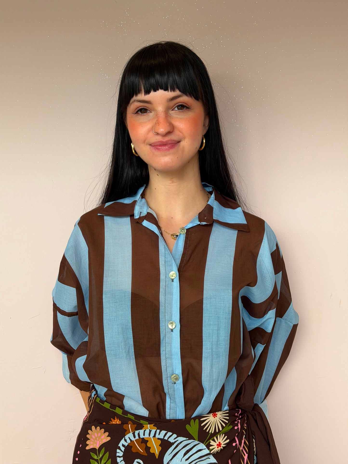 Camicia a Righe in Mussola di cotone choco