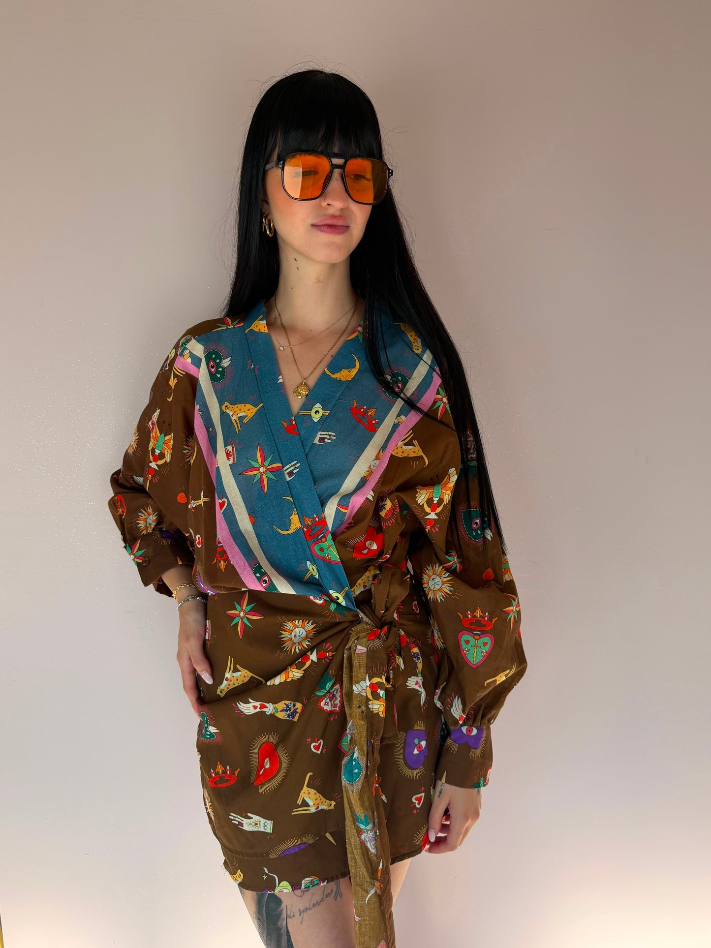 Abito Kimono a Portafoglio Stampe Mistery