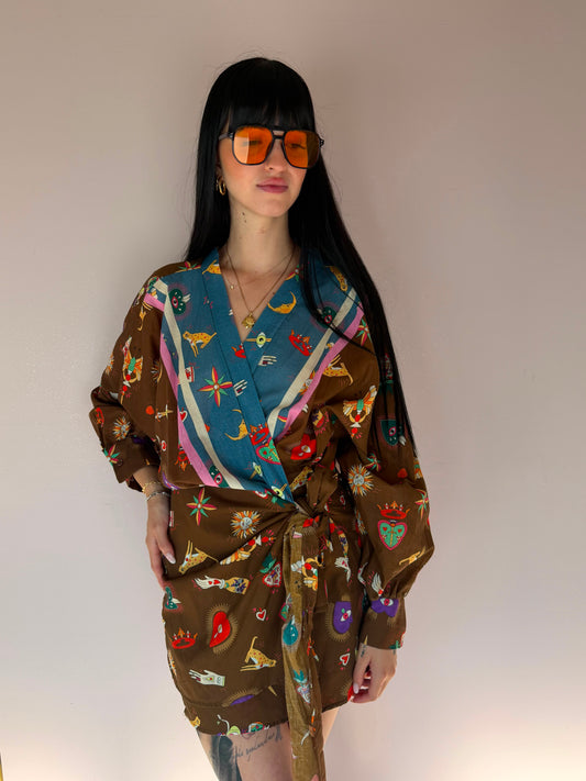 Abito Kimono a Portafoglio Stampe Mistery