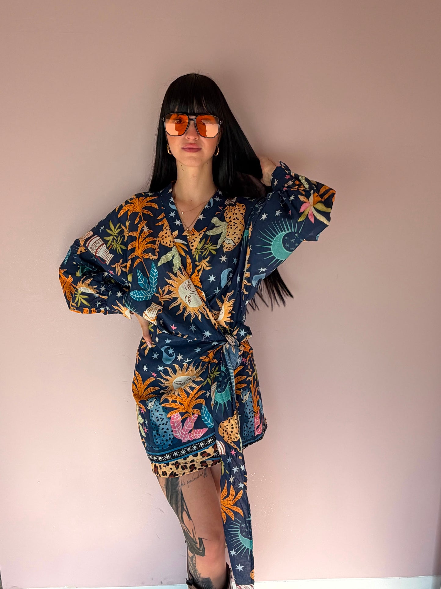 Abito Kimono a Portafoglio Stampe Leopard