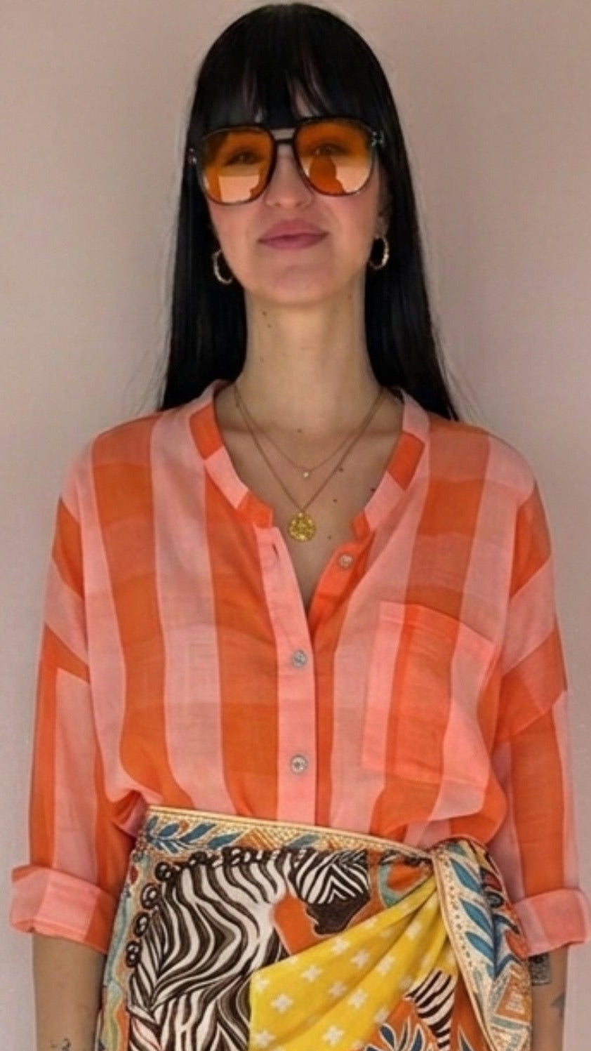 Camicia a Righe in Mussola di Cotone Arancio