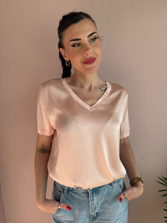 T-shirt in satin a Rosa