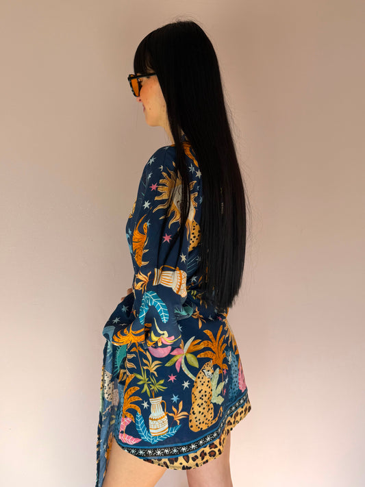 Abito Kimono a Portafoglio Stampe Leopard