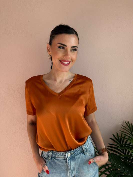 T-shirt in Satin Terracotta