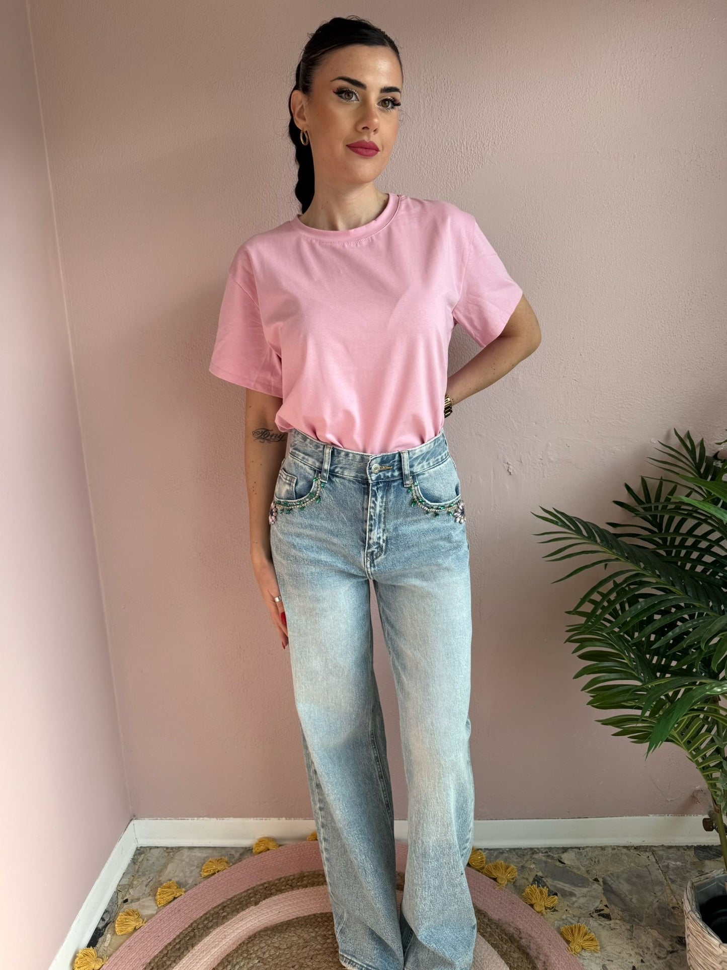 Jeans Wide Leg jewel a Vita Alta