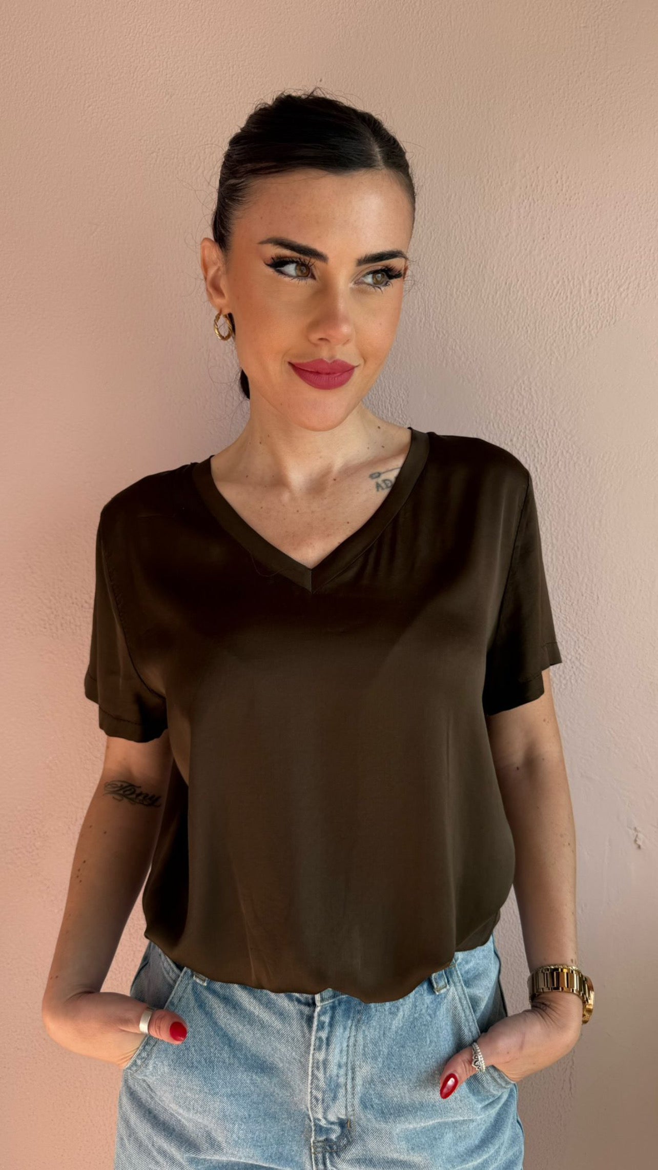 T-shirt in satin Choco