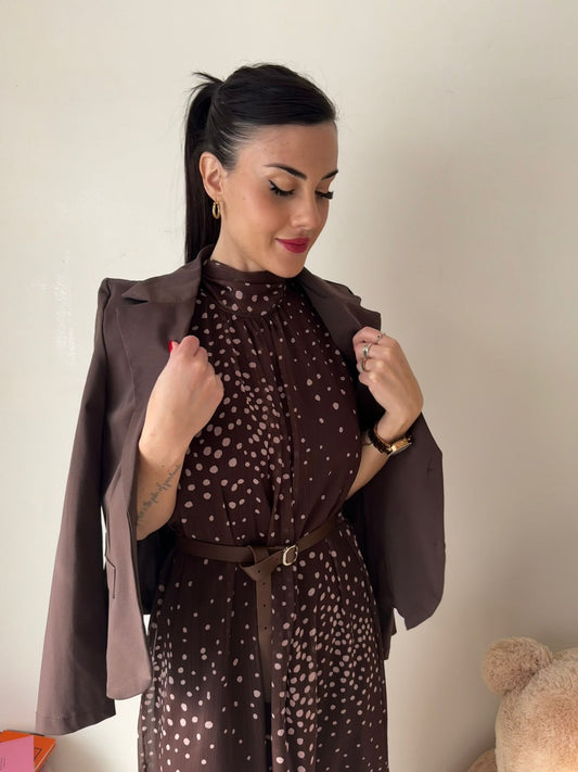 Abito Midi a Pois Marrone