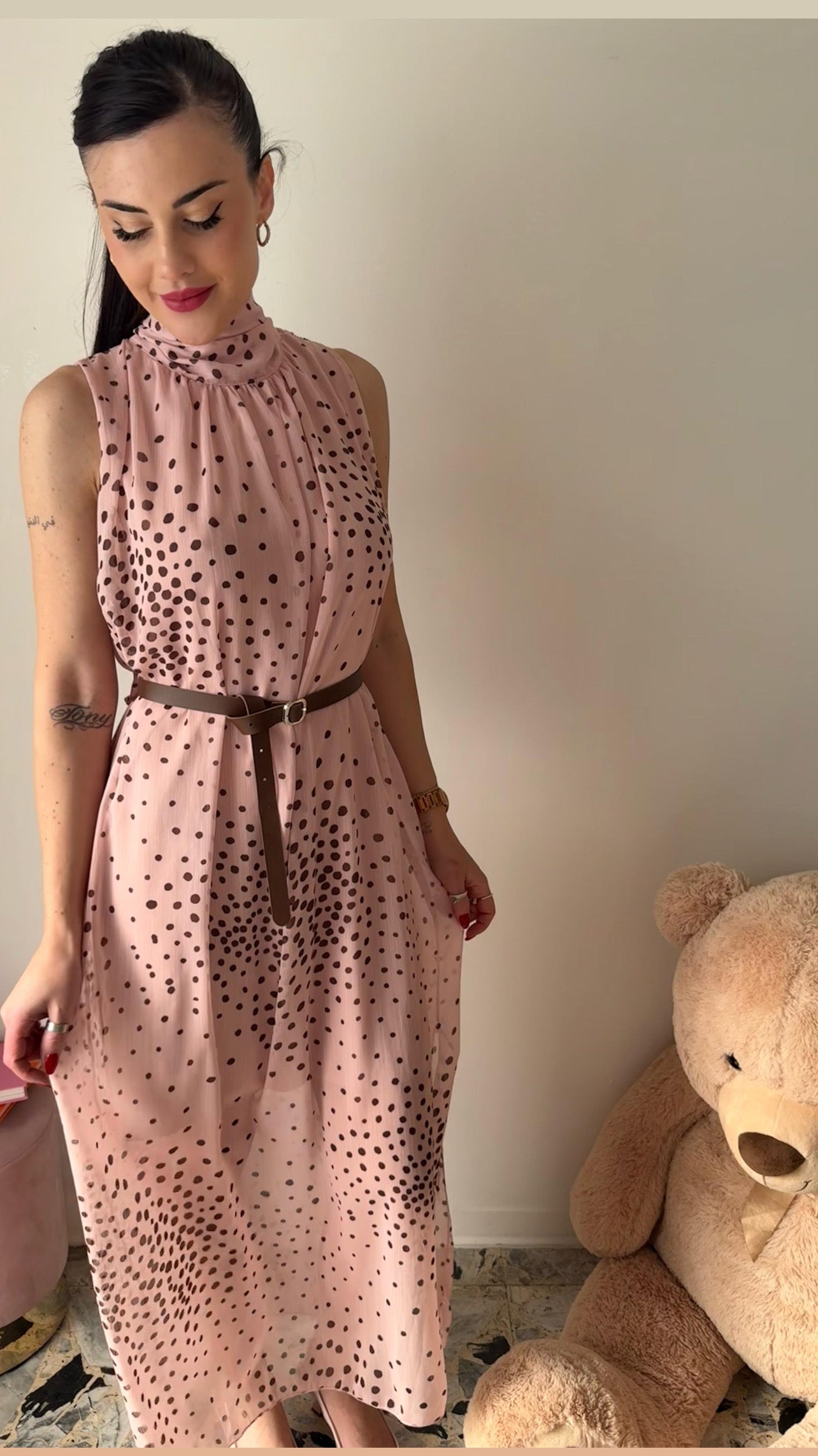 Abito Midi a Pois Rosa