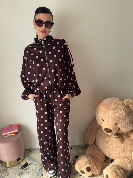 Coordinato Tuta Pois Marrone