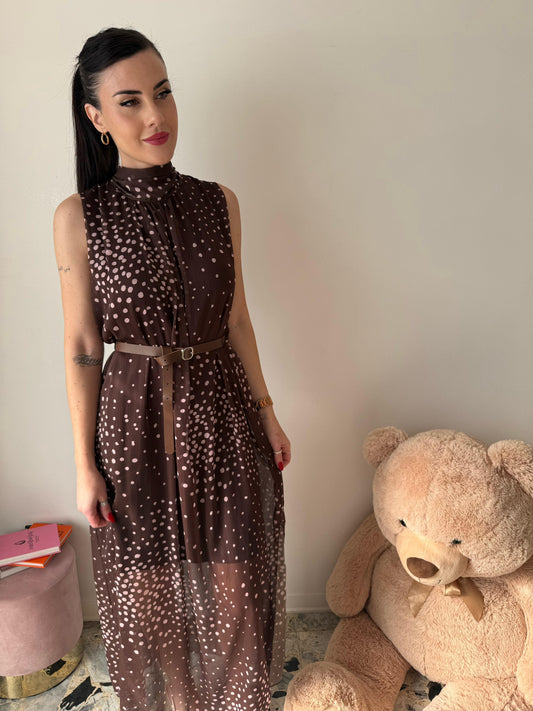 Abito Midi a Pois Marrone