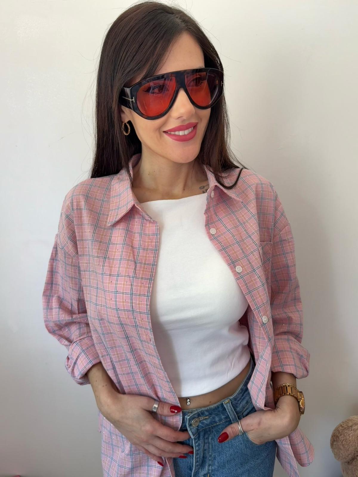 Camicia Over a Quadri rosa Brillo