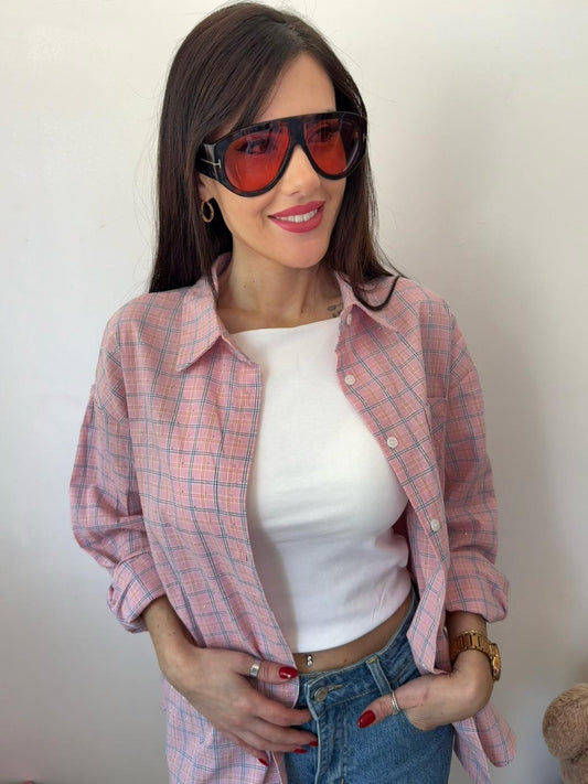 Camicia Over a Quadri rosa Brillo