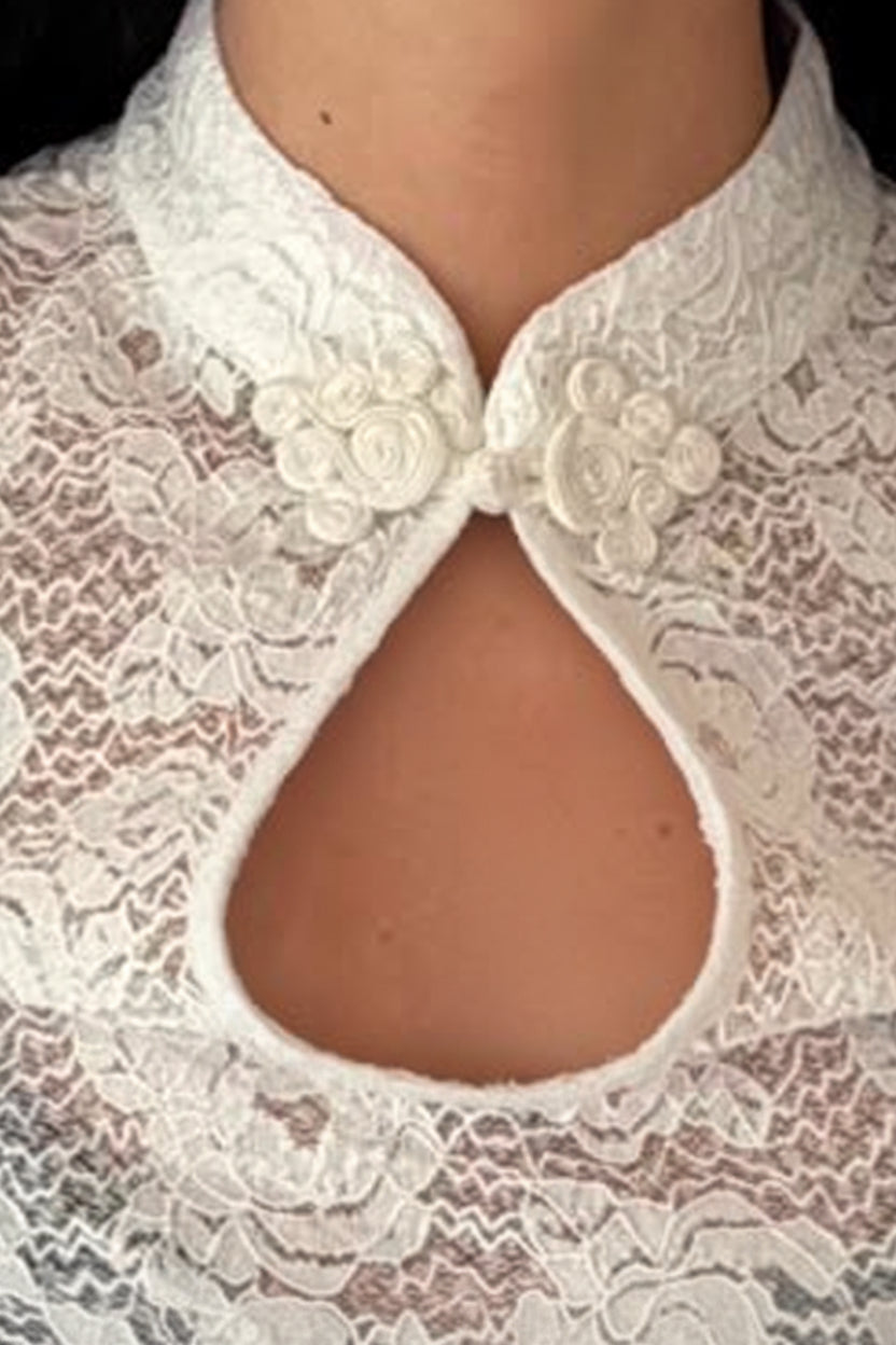 Maglia in Pizzo con Colletto alla Coreana – Bianco