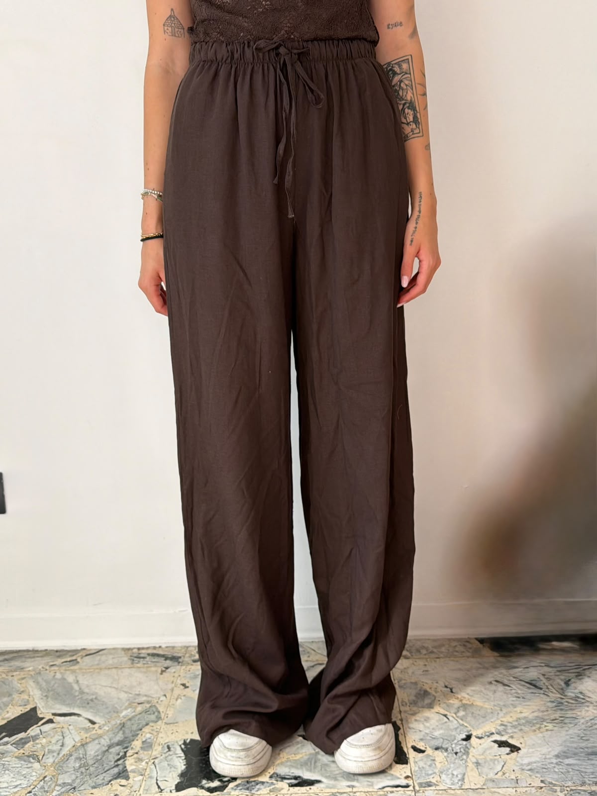 Pantaloni a Palazzo in Lino Marroni