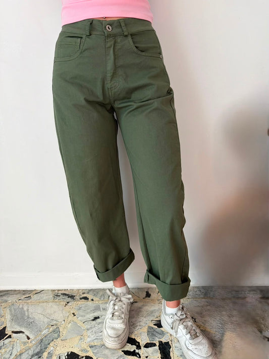 Jeans Ballon a vita Alta Verde Oliva
