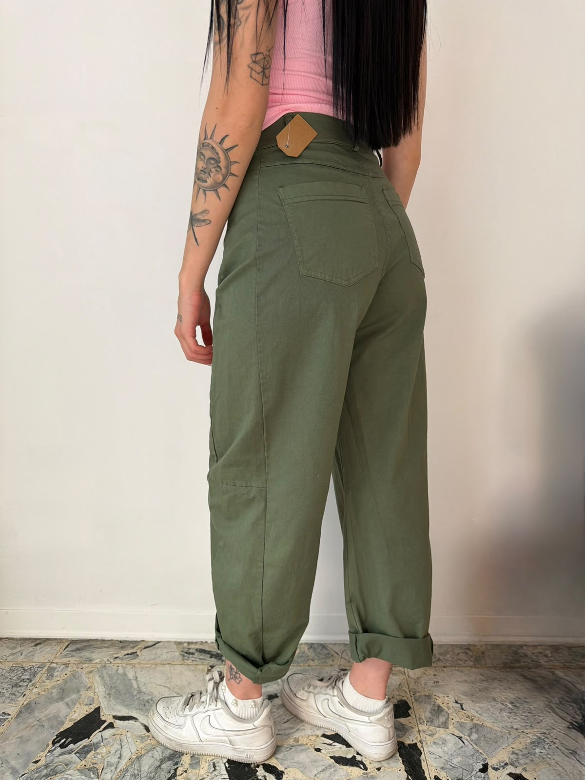 Jeans Ballon a vita Alta Verde Oliva