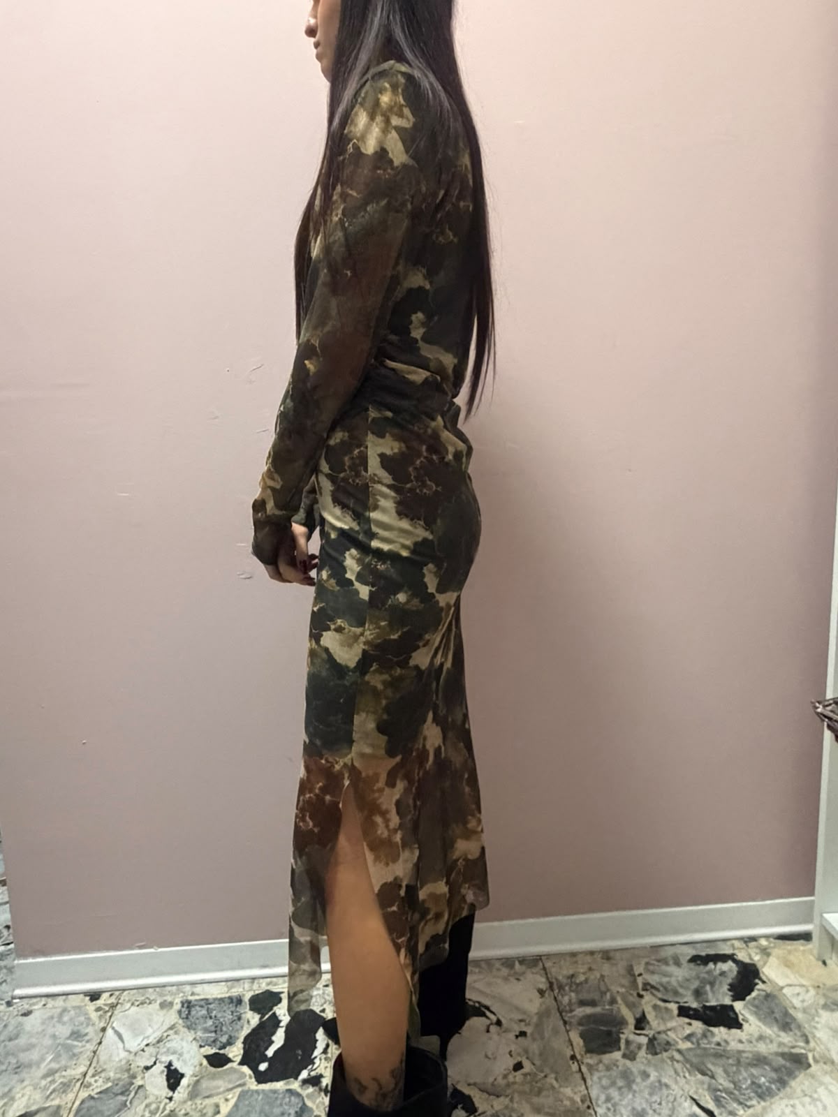 Abito Midi in Tulle Stretch con Stampa Astratta verde | Dress Lab