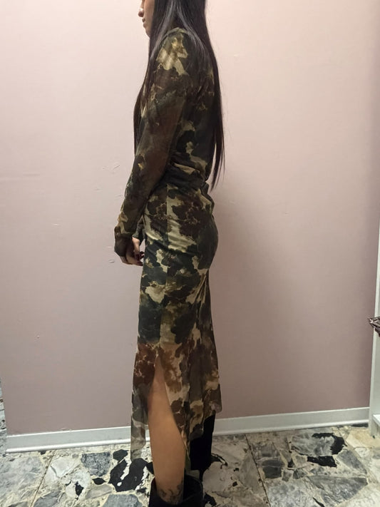 Abito Midi in Tulle Stretch con Stampa Astratta verde | Dress Lab