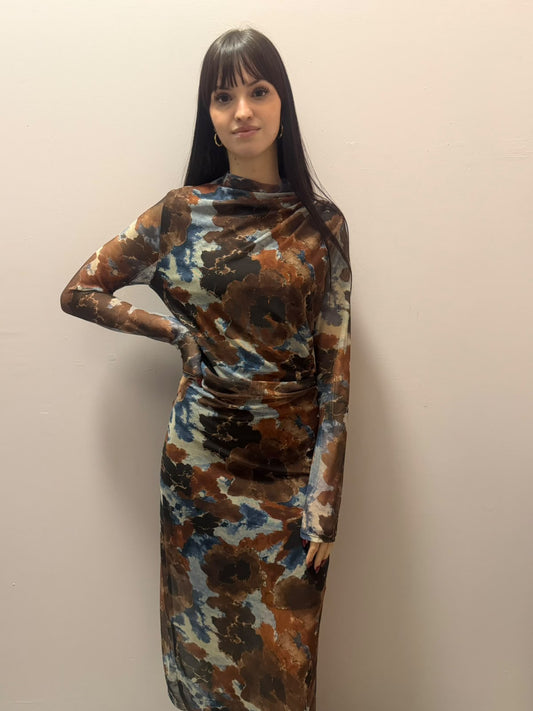 Abito Midi in Tulle Stretch con Stampa Astratta azzurra | Dress Lab