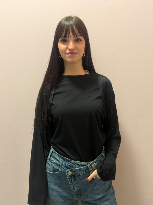 Maglia Nera con Frange sulle Spalle | Dress Lab