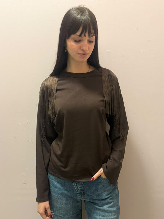 Maglia Marrone con Frange sulle Spalle | Dress Lab